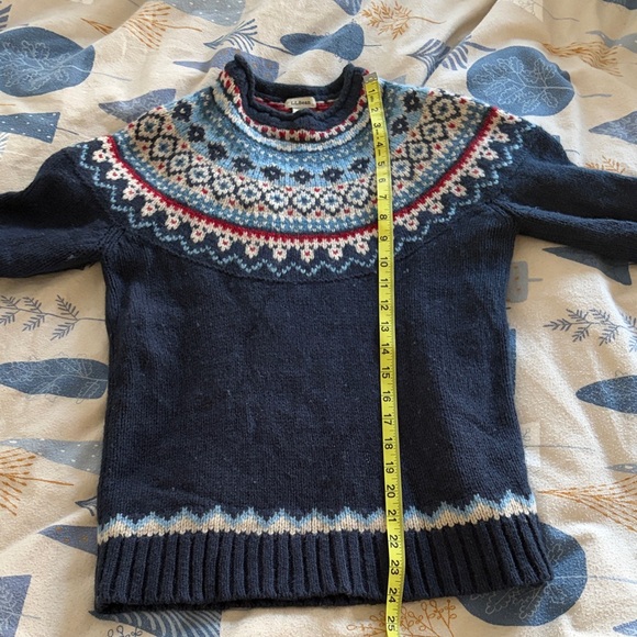 L.L. Bean Navy Fair Isle Crewneck Sweater - Picture 3 of 6